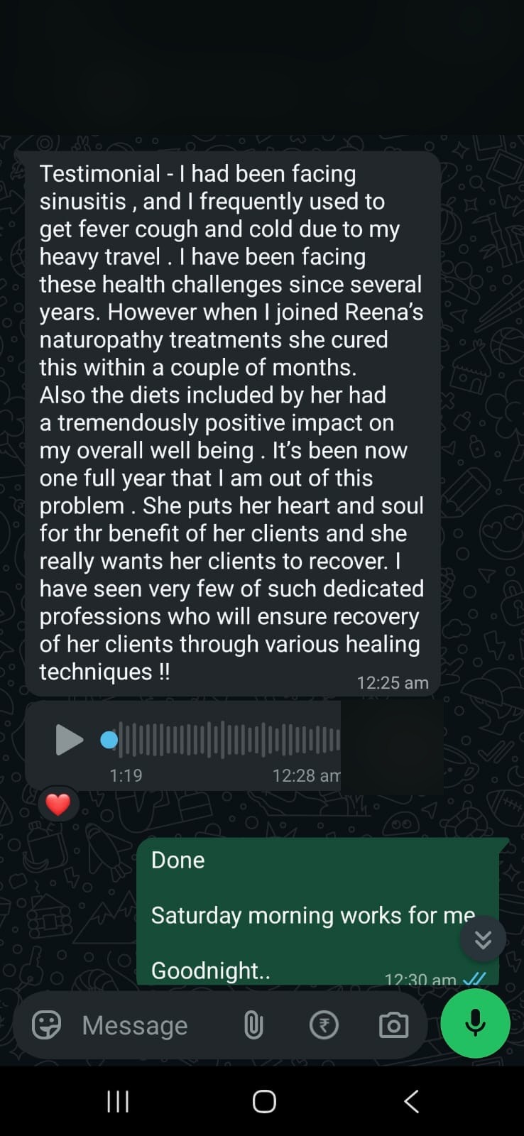 Client testimonial screenshot 1